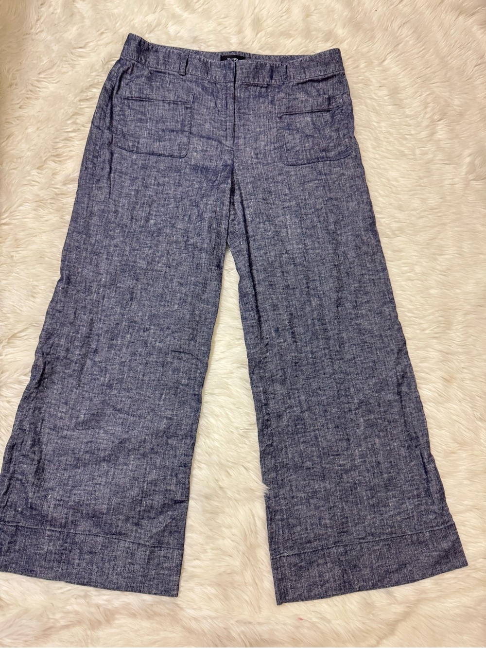 Theory Wide Leg Pants Womens 10 Blue Linen Blend Relaxed Crop Trouser Preppy Lux